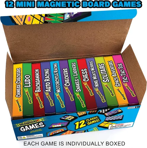 Vista 7 de Gamie juego de tablero magnético incluye 12 juegos de diversión retro – 5 pulgadas diseño compacto – en caja individual– enseña estrategia y enfoque