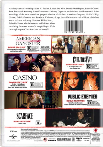 Vista 2 de Legendary Gangsters 5-Movie Collection (American Gangster Carlito's Way Casino Public Enemies Scarface) DVD