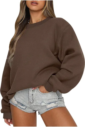 Vista 8 de midelxp Sudaderas de gran tamaño con cuello redondo para mujer, forro polar suave, manga larga, casual, cómodas, lindas sudaderas con capucha