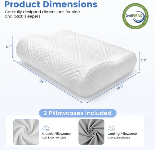 Vista 14 de Almohada de espuma viscoelástica, doble altura (4.7 y 6.1 pulgadas), almohada cervical de alto perfil para dormir de lado, almohada ergonómica