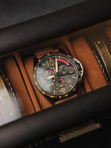 Vista 4 de AVI-8 P-51 Mustang Blakeslee Chrono Negro Marrón