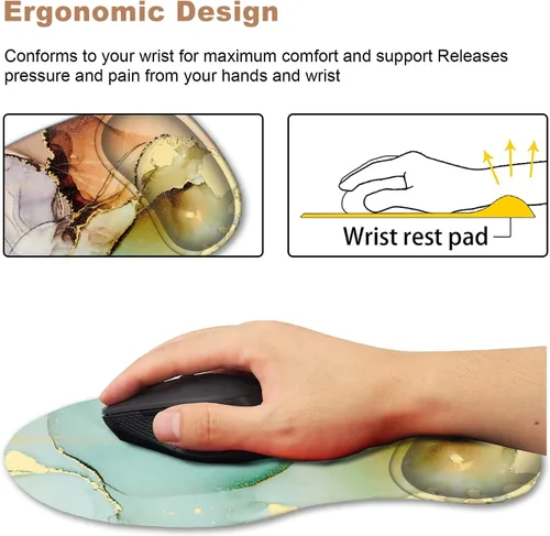 Vista 2 de ARTSO Alfombrilla de mouse ergonómica con soporte de muñeca, reposamuñecas, base de poliuretano antideslizante, cómoda alfombrilla para mouse