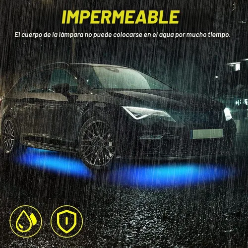 Vista 3 de Juego de 4 tiras de luces LED, lámpara de chasis de automóvil con control de aplicación, luces subterráneas RGB multicolor, 12 V, impermeable