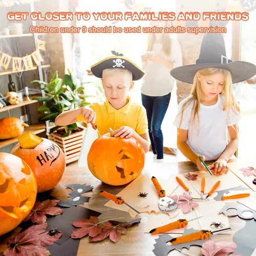 Vista 6 de Kit de tallado de calabaza para Halloween, juego profesional de tallado resistente, herramienta de escultura de acero inoxidable cuchillo