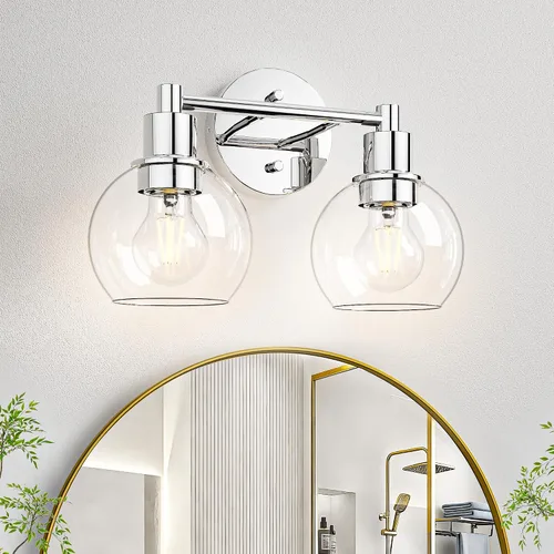 Vista 14 de 2 lámparas de baño, luces de tocador negras, luces de tocador de baño de granja, 2 luces, globo negro mate, accesorio de iluminación sobre espejo