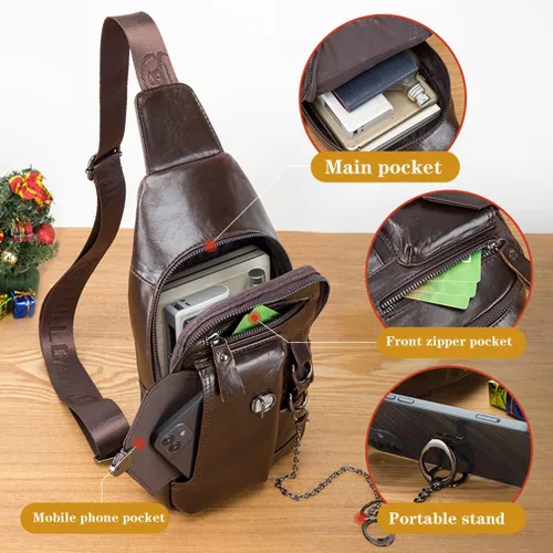 Vista 4 de KPYWZER Vintage Leather Sling Bag Backpack for Men Crossbody Shoulder Chest Day Pack Backpacks
