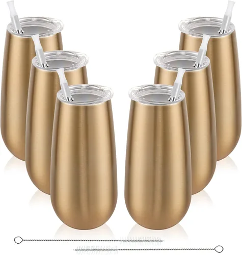 Vista 18 de Paquete de 2 vasos de champán sin tallo, vaso de flauta aislado de 6 onzas, vasos irrompibles de doble aislamiento para amigos, cumpleaños, Navidad