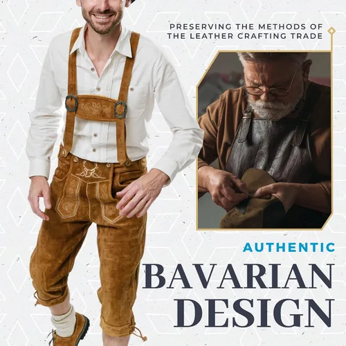 Vista 2 de BAVARIA TRACHTEN Lederhosen - Traje de cuero genuino para hombre traje de Oktoberfest alemán auténtico para hombre color marrón claro largo Marrón