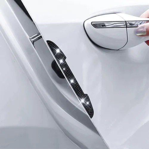 Vista 7 de 4 protectores de arañazos con diamantes de imitación para manija de puerta de auto, universales, para espejo retrovisor lateral, protector de borde