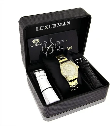 Vista 4 de LUXURMAN Iced Out - Reloj de mujer chapado en oro amarillo con diamantes Tribeca de 15 quilates Amarillo