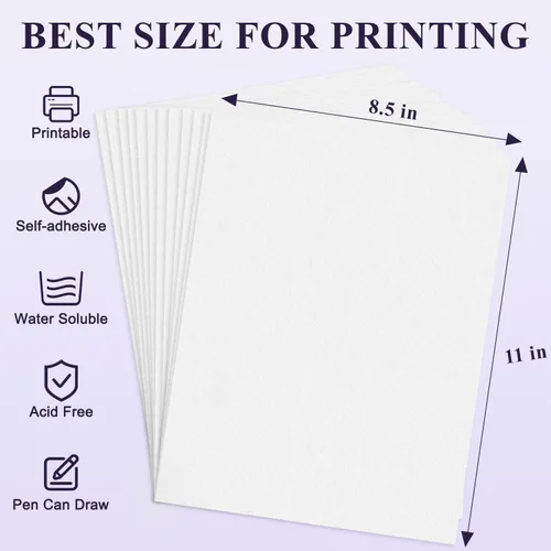 Vista 2 de Estabilizador Soluble en Agua para Bordado - Papel Adherible y de Costura que se Lava 8.5x11 Pulgadas Paquete de 8, Estabilizador Imprimible
