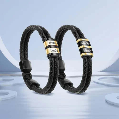 Vista 73 de Pulseras de cuero personalizadas para hombre con 1-6 nombres, pulsera trenzada personalizada con cuentas para papá, marido, día del padre, San