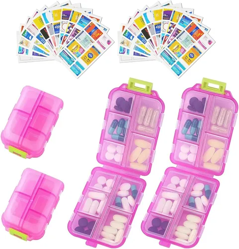 Vista 26 de Organizador de pastillas de viaje portátil, estuche pequeño para bolsillo, pastillero para bolso, organizador de medicinas con 10 compartimentos