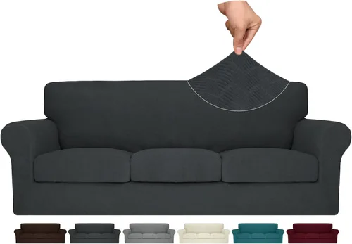 Vista 54 de MAXIJIN 2 piezas de fundas para silla con brazos, funda para silla de sofá para sala de estar, funda elástica para perros para una silla con 1 cojín
