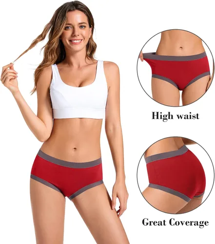 Vista 3 de ANNYISON Ropa interior para mujer, cintura alta, cobertura completa, calzones coloridos de algodón para mujer
