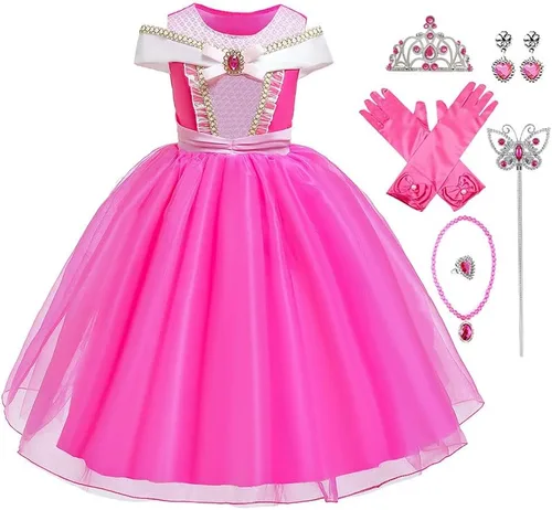 Vista 20 de REXREII Disfraz de princesa durmiente para niñas, disfraz de Halloween, cosplay, Navidad, fiesta de cumpleaños (accesorios)