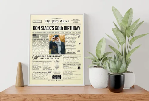 Vista 6 de TRIDECOR Decoraciones personalizadas para fiestas de cumpleaños n.° 68, póster de regreso al periódico, regalo para papá, mamá, él, ella, padre