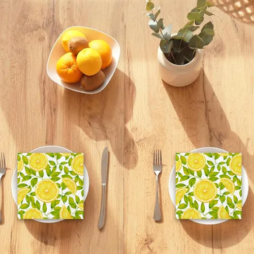 Vista 7 de Whaline 80 servilletas de papel de limón de verano, servilletas desechables de cítricos amarillos, ramas de limón, servilletas de cena para verano