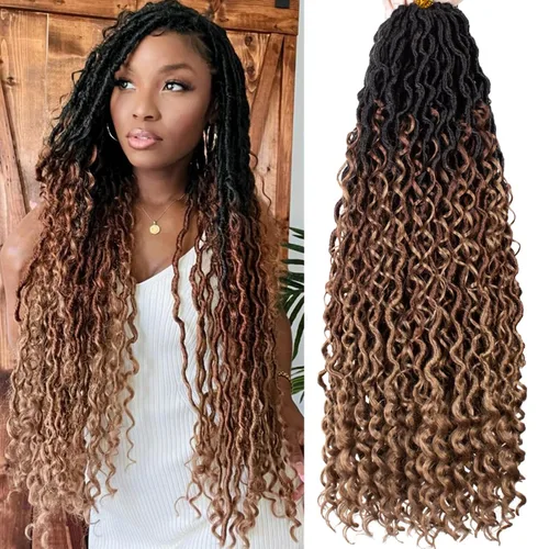 Vista 19 de Goddess Locs - 8 paquetes de cabello de ganchillo Goddess Locs de 10 pulgadas, pelo corto de imitación de ganchillo con rizos pre-enrollados