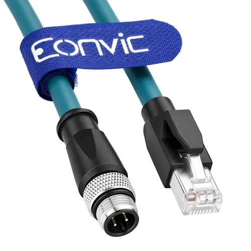 Vista 5 de Cable de red para cámara industrial Cognex de 4 pines M12 de 4 pines a RJ45, cables blindados CAT5e (azul, 1M)