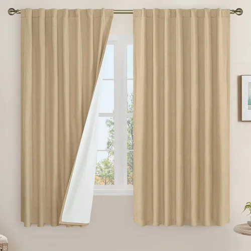 Vista 27 de LAMIT Cortinas opacas cortas de lino de 30 pulgadas para ventanas de cocina sobre el fregadero, cortinas de café texturizadas de lino marfil