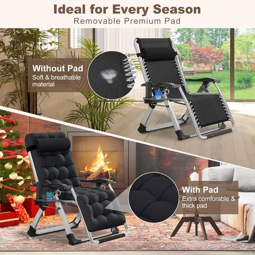 Vista 3 de DoCred - Silla reclinable plegable cómoda para dormitorio y sala de estar, silla de patio con cojín extraíble para interiores y exteriores