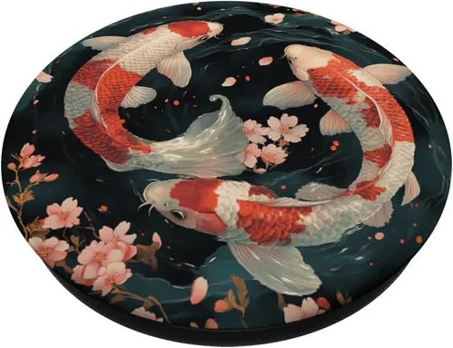 Vista 2 de Peces japoneses Koi Fish Japón Carpa Nishikigoi Fish PopSockets Adhesivo PopGrip