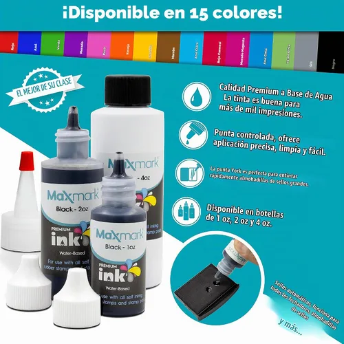 Vista 4 de MaxMark Premium - Tinta de recarga con punta de control en botella para sellos autoentintados, color negro - 1 onza