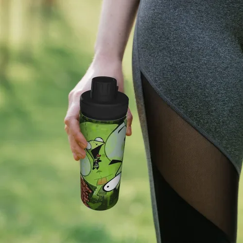 Vista 6 de Botella de agua con aislamiento deportivo de 18 oz, diseño de anime Zim, hervidor de agua de acero inoxidable, novedoso vaso portátil para viajes