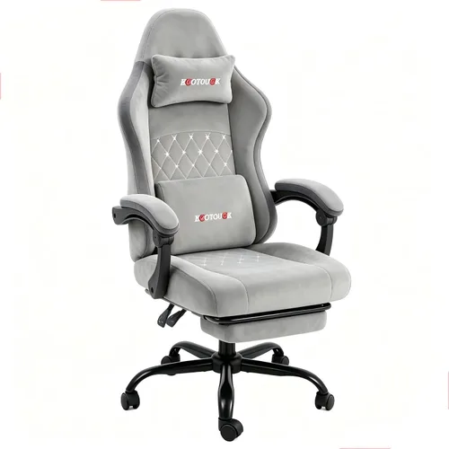 Vista 8 de ECOTOUGE Silla de tela para videojuegos, silla de videojuegos con reposapiés y soporte lumbar, altura ajustable, silla de oficina para el hogar