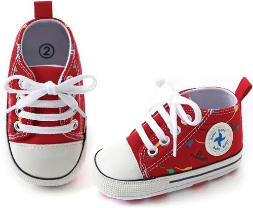 Vista 6 de Zapatos unisex para bebés, niñas y niños, suela suave, lona para recién nacidos, primeros pasos, zapatillas altas antideslizantes
