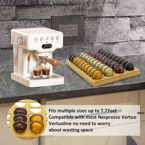 Vista 7 de MinBoo Bandeja de bambú para guardar cápsulas de café, organizador de cajón con capacidad para 40 cápsulas, compatible con cápsulas de café