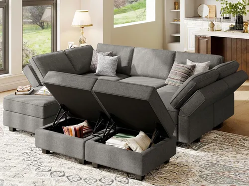 Vista 4 de Belffin Sofá Cama Seccional Modular con Otomana de Almacenamiento, Sofás Seccionales Convertibles para Sala de Estar, Chaise Reversible Terry. Sofá