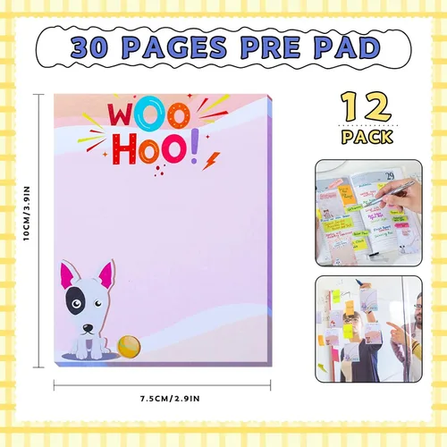 Vista 3 de Sherr Paquete de 12 notas adhesivas para perros de regreso a clases, 4 x 3 pulgadas, divertidos animales inspiradores, blocs de notas adhesivas