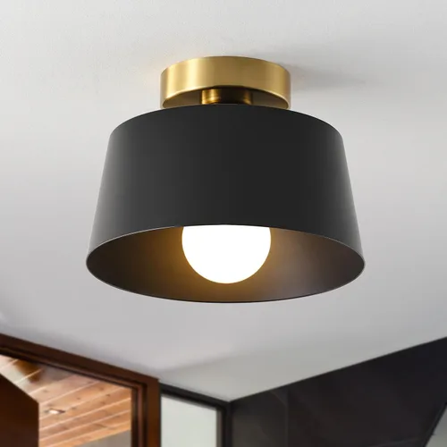 Vista 9 de Lámpara de Techo Moderna Semi Empotrada con Placa Dorada y Pantalla Negra Mate, Lámpara de Techo Estilo Granja para Isla de Cocina Comedor Vestíbulo