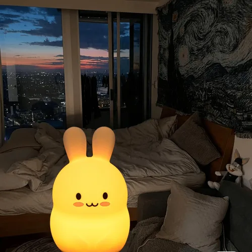 Vista 6 de Luces nocturnas de conejo de gran tamaño, lámpara de noche para dormitorio, resistente a la rotura, cuidado de los ojos, brillo ajustable, ajuste