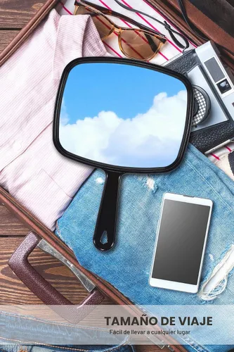 Vista 7 de MIRRORNOVA Espejo de mano de 9.3 pulgadas de largo x 6.7 pulgadas de ancho, espejo de mano con asa, negro