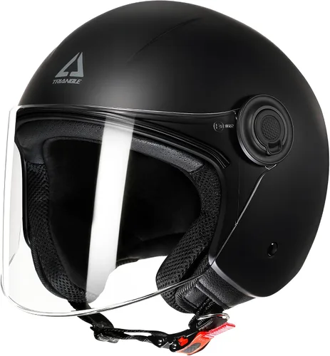 Vista 10 de TRIANGLE Casco de cara abierta para motocicleta, casco retro 3/4 con visera transparente para hombres y mujeres, aprobado por DOT Gris brillante