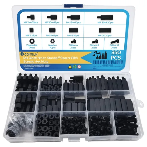 Vista 7 de 350 piezas M2 negro macho hembra de nailon hexagonal espaciador Standoff tornillo tuerca kit de surtido (negro) para PCB placa base de circuito