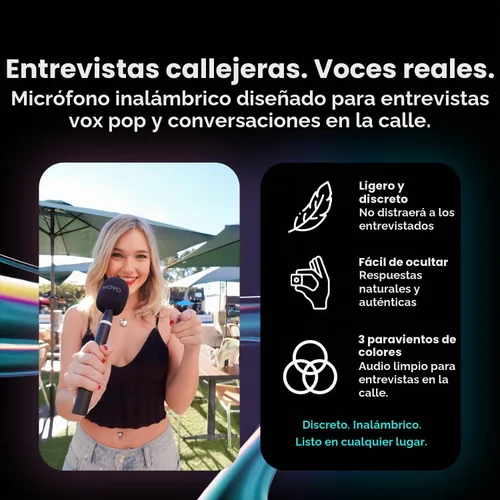 Vista 2 de Movo Kit de micrófono inalámbrico USB-C NanoMic con mango de entrevista, micrófono de entrevista de calle dual para iPhone 15/16/17+, Android y iPad