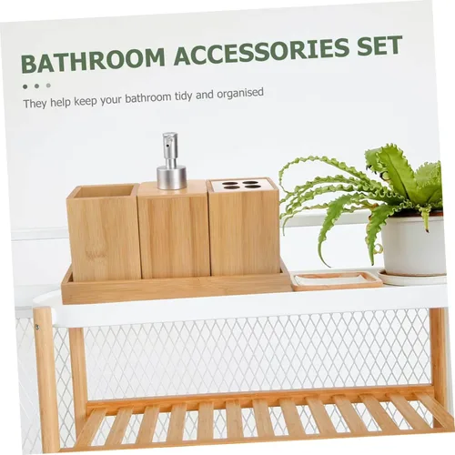 Vista 8 de DOITOOL Suite de baño de bambú de lujo 4 unids set cepillo de dientes taza taza lavado taza decorar su estilo de baño