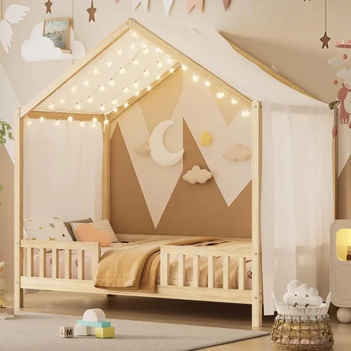 Vista 12 de Cama de casa con tienda y estantería, 2 cajones, carga USB Espresso-tt