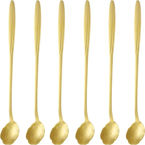 Vista 9 de NMQLX Juego de cucharas de postre, 6-16 cucharas de acero inoxidable con forma de flor de 7 pulgadas, cuchara de frutas para helado para el hogar