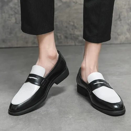 Vista 4 de HuitJours Mocasín Penny de dos tonos para hombre, zapatos de vestir sin cordones, zapatos de barco casuales, mocasines