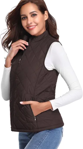 Vista 2 de Fuinloth - Chaleco acolchado para mujer, diseño de cuello alto, ligero, con cierre