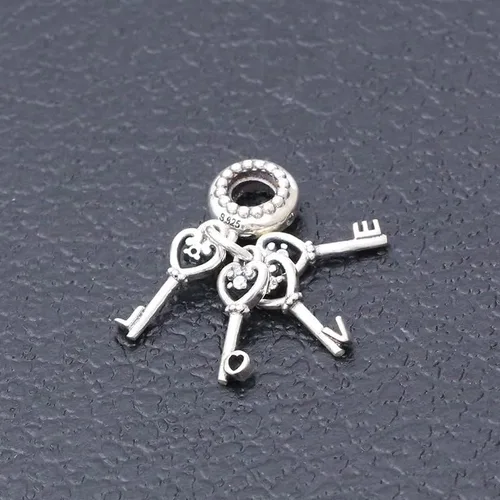 Vista 4 de Keys of Love - Colgante de plata de ley 925 con dije de cristal y circonita cúbica, cuentas de joyería, regalos para mujer, pulsera y collar A0250