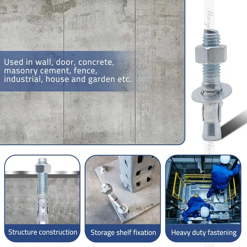 Vista 4 de Anclaje de cuña de 1/2" x 2-3/4", solo para cemento y hormigón, tornillos de acero al carbono galvanizados y pernos de retraso (10 unidades)