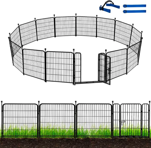 Vista 14 de ADAVIN Cercas y Bordes de Jardín de 32 Pulgadas (Alto), 1 Puerta + 3 Paneles Cerca para Perros Exterior para Patio, Cerca Barrera de Metal de Hierro