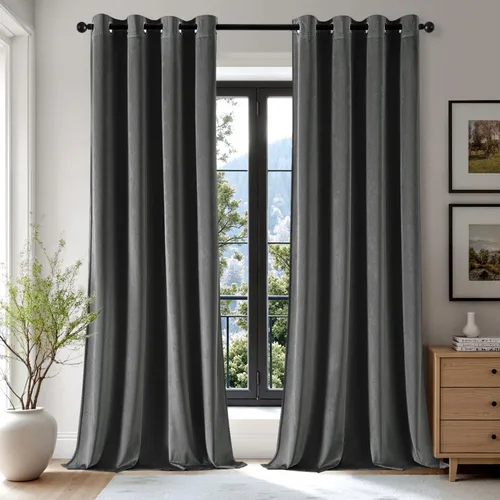 Vista 20 de EMEMA Cortinas de terciopelo negro, 2 paneles de 40 x 63 pulgadas de largo, bolsillo trasero para barra