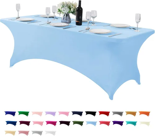 Vista 16 de Mantel de elastano para mesa de 6, 4 o 8 pies, universal, ajustable, para fiestas, banquetes, bodas y eventos, color verde manzana